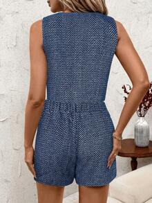 SHEIN Clasi 2pcs/Set Women Wool Blend Vest + Shorts Suit For Commuting, Autumn/Winter - Blue - View 2