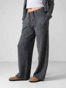 MISSGUIDED Knit Drawstring Waist Wide Leg Cuffed Jogger Pants With Relaxed Fit And Ribbed Hem Details For Casual Loungewear - Grey - View 1