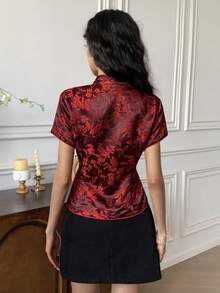 EastFlair Women's Elegant Jacquard Short Sleeve Fitted Blouse