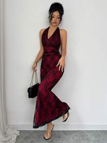 Rafferiza 优雅蕾丝露背派对连衣裙，适合派对叠穿