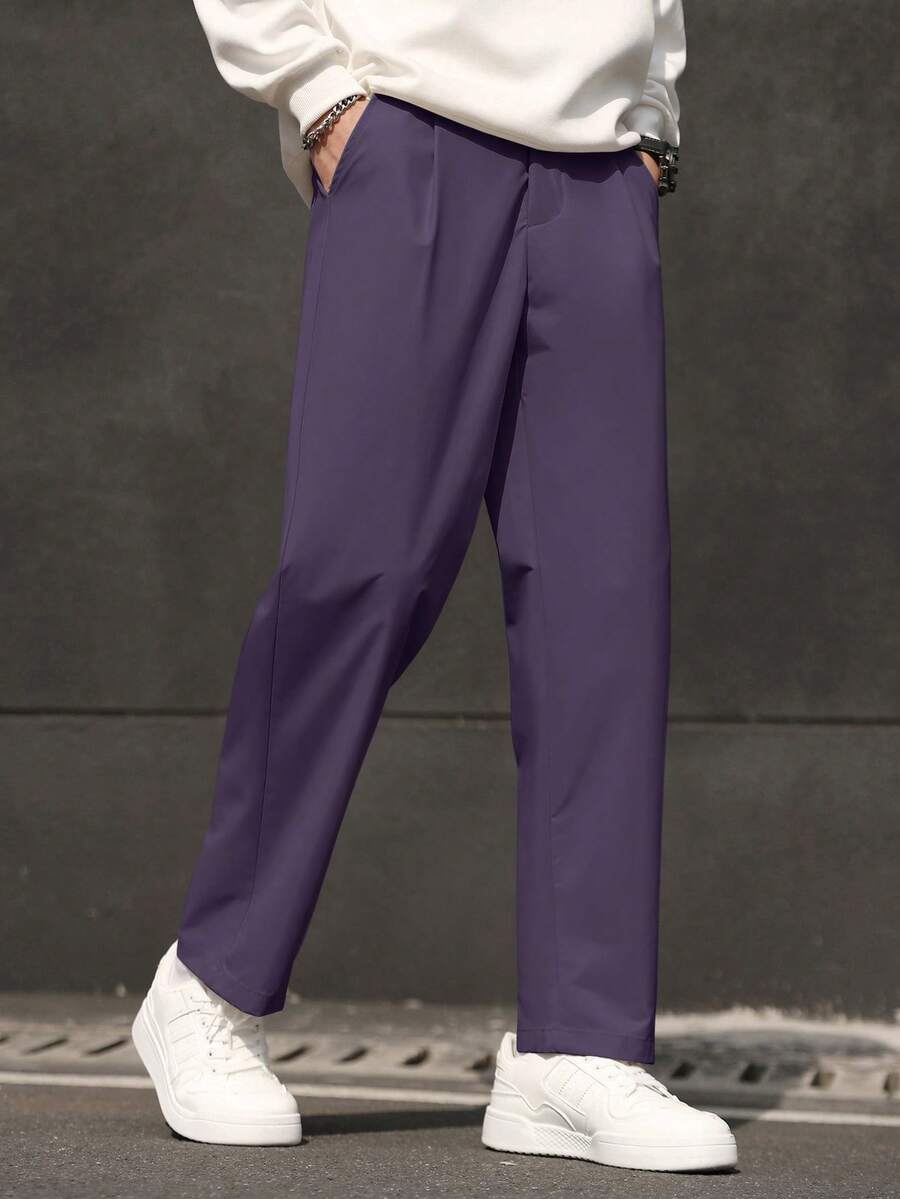 Manfinity Homme 男士纯色口袋休闲裤 - 紫羅蘭色 - 查看 1