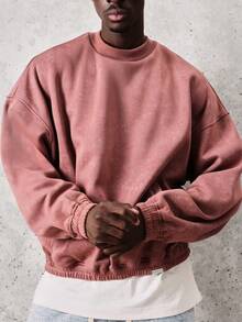 SUMWON Men's Washed Pink Crew Neck Pullover Sweatshirt Soft Vintage Look Casual Long Sleeve Essential Top Fall Winter Everyday Wear Plain - Brown - View 5