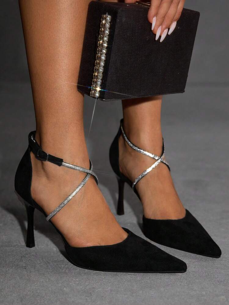 CUCCOO SZL Women's Fashion Party Rhinestone Criss-Cross Strap Pointed Toe High Heels For Christmas