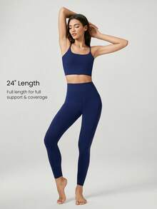 GLOWMODE 24 英寸 FeatherFit™ 保持经典无缝高腰持久舒适后袋紧身裤低冲击瑜伽 - Dark Blue - 查看 4
