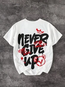 Coolqubz Summer Boys' Street Fashion Casual Versatile Letter Graphic Print Loose Knit Short Sleeve T-Shirt - White - View 1