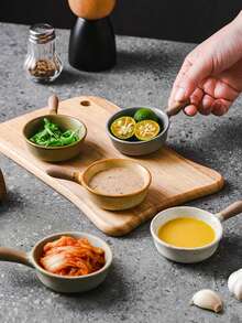 Madebyblanc 1PC Japanese Style Coarse Pottery Dipping Dish With Handle, Ceramic Seasoning Dish, Soy Sauce Dish, Sushi Restaurant Snack Dish, Household Vinegar Dish Set - Multicolor - View 2