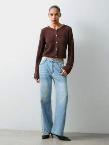 Maija Cárdigan de manga larga de cuello redondo de una hilera de botones, versátil para fiesta y trabajo, de moda para mujer - Marrón - Ver 3