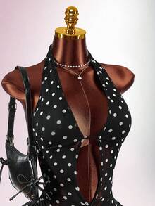 Amplova Women's Polka Dot Jumpsuit, Sexy, Pure, Cute, Suitable For Daily, Date, Valentine's Day Outfits - Black and White - View 6