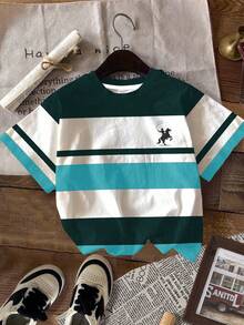 3pcs/Set Tween Boys' Casual Stylish Classic Colorblock Graphic Print Comfortable Short Sleeve T-Shirts, Suitable For Spring/Summer, Homewear, Outdoor, Matching Siblings - Multicolor - View 6