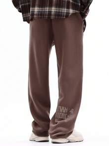 SUMWON Pantaloni della tuta a gamba ampia con stampa NYC e dettagli grafici in stile urban street, per un look casual e comodo per l'inverno - Castano - Visualizzare 2