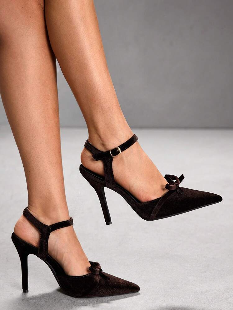 CUCCOO SZL Velvet High Heels With Bow, Sexy For Party And Banquet