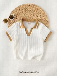 Cozy Pixies 男婴宽松版型 Polo 衫，立领，短袖，半开襟，面料 - 白色 - 查看 7