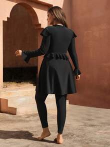 Swim Mulvari Đồ bơi Burkini họa tiết ren hoa màu đen cỡ lớn dành cho nữ - màu đen - Xem 2