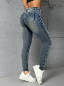 Jeanoix Women's Casual Everyday Washed Slant Pocket Skinny Jeans