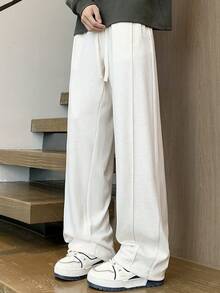 Manfinity Roghcode 男士休闲抽绳腰带口袋宽松运动裤 - 米色 - 查看 5