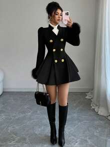 GlowEve Chaqueta elegante y de moda con cintura ceñida y doble botonadura, adecuada para el uso diario