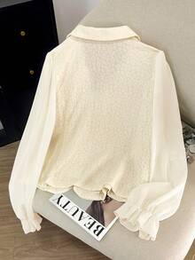 GlowEve CURVE 大码女式立领提花纽扣长袖衬衫，中国风衬衫 - 杏色 - 查看 2