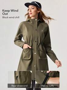 OutZeal Women Water-Resistant 3-Layer Tech Fabric Drawstring Waist Hood Long Outdoor Jacket Winter Fall Camping Hiking - Army Green - View 3