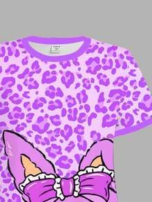 Tween Girls' Casual Leopard Print & Cute Cartoon Graphic Short Sleeve Loose Dress, Suitable For Summer Tshirt Dress For Girls Kawaii Clothes For Girls Lilo And Stitch Dress For Girl Kids Clothes Girls - Multicolor - View 7