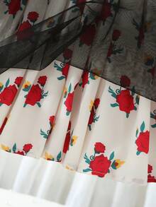 SHEIN Bộ 2 váy lưới in họa tiết hoa thanh lịch cho bé gái - màu đen - Xem 4