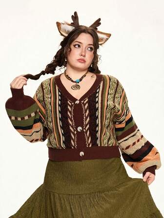 Cardigan vintage a righe in tonalità della terra, stile fairycore, cardigan vintage oversize per donna, maglione invernale oversize, maglione vintage natalizio per donna