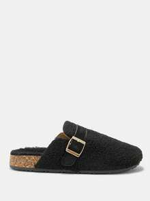 CUCCOO CURVES Women's Plus Size Flat Slip-On Slippers With Thermal Lining - Black - View 2
