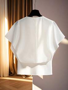 GlowEve CURVE Women's 2 In 1 Chiffon Patchwork Bat Sleeve Shirt, Cropped Waist Top - White - View 2
