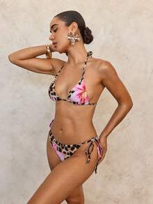 Swim Glamine 2件套女士花卉豹纹性感系带比基尼套装