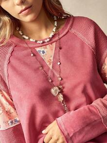 Bohemela Casual Knit Patchwork Round Neck Loose Fit Women Sweatshirt - Multicolor - View 8