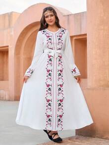 Sparklyn Váy dài tay cổ tròn in hoa giản dị dành cho bé gái tuổi teen, mùa thu - trắng - Xem 7