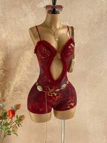 Soleia 女士时尚性感豹纹镂空吊带背心连体衣 - 彩色 - 查看 6