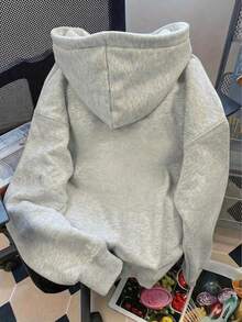 Sudadera mujer casual estilo universitario estampado Boston material sintético suelto con capucha manga larga otoño invierno uso diario sudadera - Gris - Ver 2