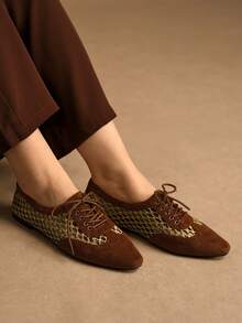 Rosivie Giày bệt buộc dây thoáng khí thoải mái cho nữ - màu nâu - Xem 7