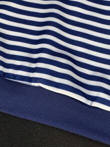 EMERY ROSE Plus Size Knight Printing Plus Size Super Loose Classic Blue Striped Women's Crew Neck Sweatshirt, Suitable For Autumn And Winter, Fashionable T-Shirt, Stylish Sweatshirt, Gift For Siblings, Gift For Sisters, Fun Sweatshirt, Casual, Simple And Fashionable Sweatshirt. - Royal Blue - View 6