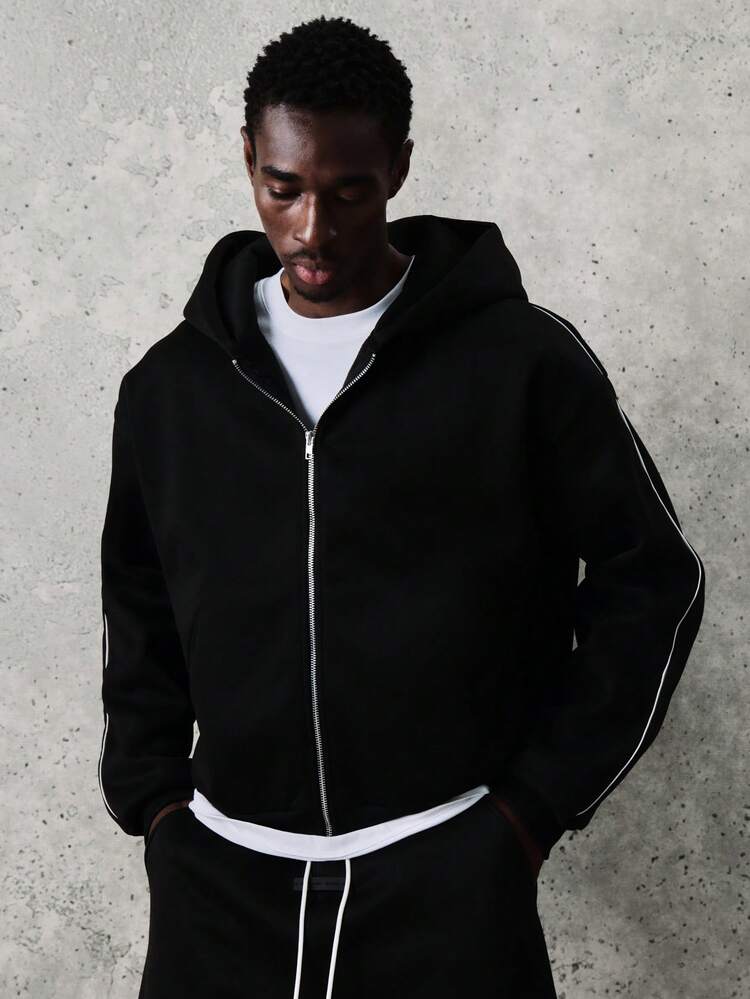 Cropped Black Zip Hoodie With Reflective Detailing