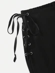 SHEIN Unity Women's Slimming Fitted Stretchy Fabric Comfortable Casual Daily Fashion Pants With Eyelets Decoration - Black - View 10