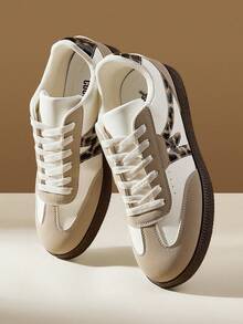 CUCCOO EASI Giày thể thao nữ họa tiết da báo và thêu chữ, tối giản và thời trang để mang hàng ngày - màu nâu - Xem 9