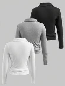 Teen Girls' 3-Piece Set: Long Sleeve Sweatshirts With Bow Prints And V-Neck Design - Casual Daily Outfits, Perfect For School, Playdates, Family Outings Or Daily Errands, Spring Autumn Fashion - Multicolor - View 2