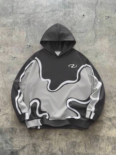 AXEPEAK Plus Size Men's Contrast Graphic Print Casual Pullover Hoodie