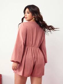 Enliva 加大码女士粉色宽松长袖连体裤，带纽扣和口袋细节，情人节，爱，礼物，浪漫，情人节快乐，2026新年，适合苹果型和圆润身材 - 藕粉色 - 查看 4