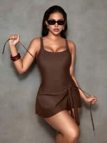 Shapewave Bộ đồ bơi một mảnh thanh lịch và tinh tế dành cho nữ với thiết kế dây lưng, giúp thon gọn và định hình, thích hợp cho kỳ nghỉ hè - màu nâu - Xem 2