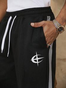 PAVTROS 男士休闲畅销新款运动裤，白色条纹，INS风百搭，四季皆宜，日常百搭，休闲运动裤，拍照必备，送给男友/老公的必备礼物，男士休闲，Y2K风格 - 黑色 - 查看 6