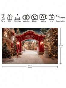 1. 红色圣诞北极雪村背景布，冬日仙境场景，包含圣诞老人小屋、雪景和闪烁灯光，非常适合室内/室外节日派对、摄影背景、圣诞活动、冬季圣诞主题背景、圣诞背景布、雪人主题背景、圣诞快乐摄影背景 - 彩色 - 查看 8