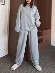 DAZY 极简主义爱心印花保暖针织卫衣家居服套装