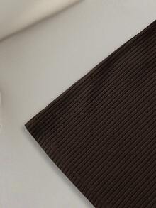 Franclia 女士条纹纹理优雅圆领中长连衣裙 - 深棕色 - 查看 6