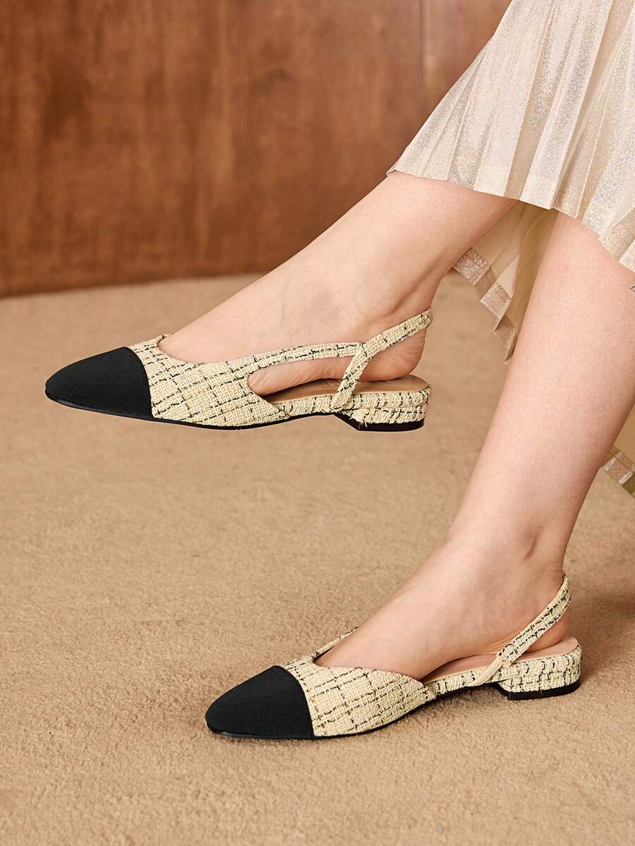 MOTF PREMIUM 女士舒适拼接露跟平底鞋 - 米色 - 查看 1