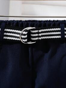 Souflis Souflis Baby Boy Outfit: Striped Stylish Shirt + Black Suit Pants - Royal Blue - View 7