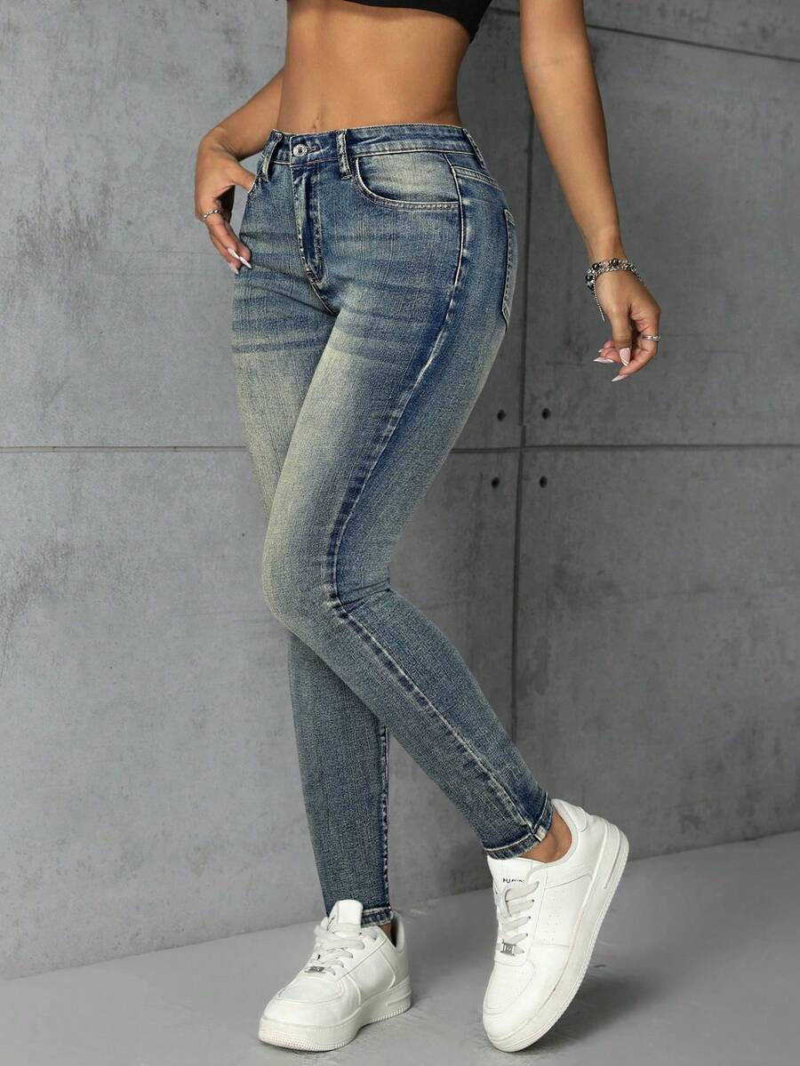 Jeanoix Women's Casual Everyday Washed Slant Pocket Skinny Jeans