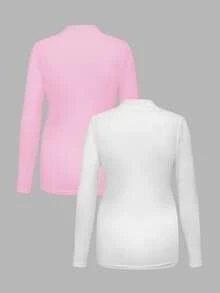 Modmama Kaos Ibu Hamil Lengan Panjang Kasual Kerah Lipit untuk Perjalanan Sehari-hari - Berwarna merah muda - View 2