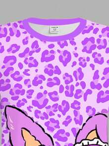 Tween Girls' Casual Leopard Print & Cute Cartoon Graphic Short Sleeve Loose Dress, Suitable For Summer Tshirt Dress For Girls Kawaii Clothes For Girls Lilo And Stitch Dress For Girl Kids Clothes Girls - Multicolor - View 3